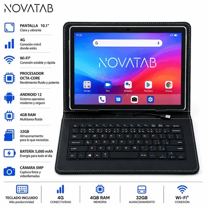 TABLET NOVATAB 4GB RAM + 32GB – 4G LTE CON CHIP